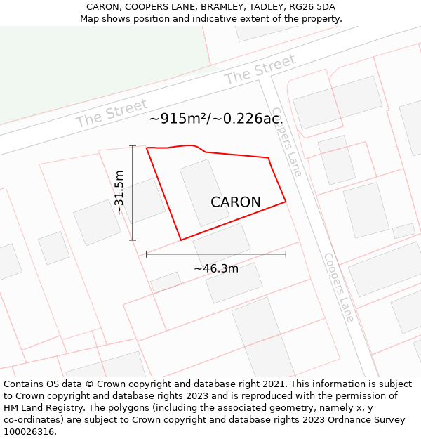 CARON, COOPERS LANE, BRAMLEY, TADLEY, RG26 5DA: Plot and title map