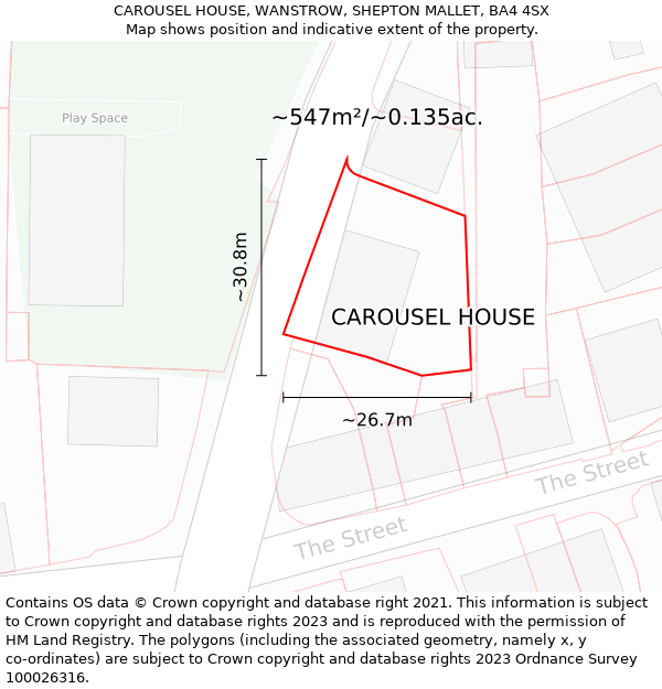 CAROUSEL HOUSE, WANSTROW, SHEPTON MALLET, BA4 4SX: Plot and title map