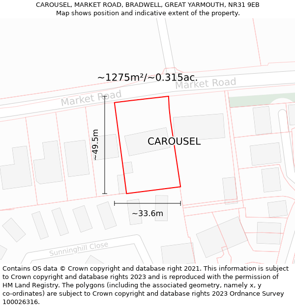 CAROUSEL, MARKET ROAD, BRADWELL, GREAT YARMOUTH, NR31 9EB: Plot and title map