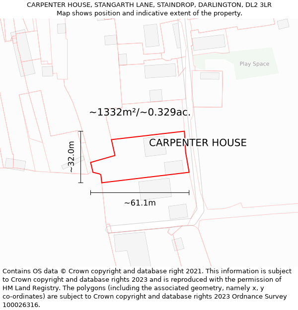 CARPENTER HOUSE, STANGARTH LANE, STAINDROP, DARLINGTON, DL2 3LR: Plot and title map