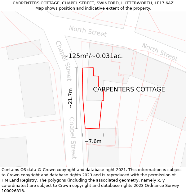 CARPENTERS COTTAGE, CHAPEL STREET, SWINFORD, LUTTERWORTH, LE17 6AZ: Plot and title map