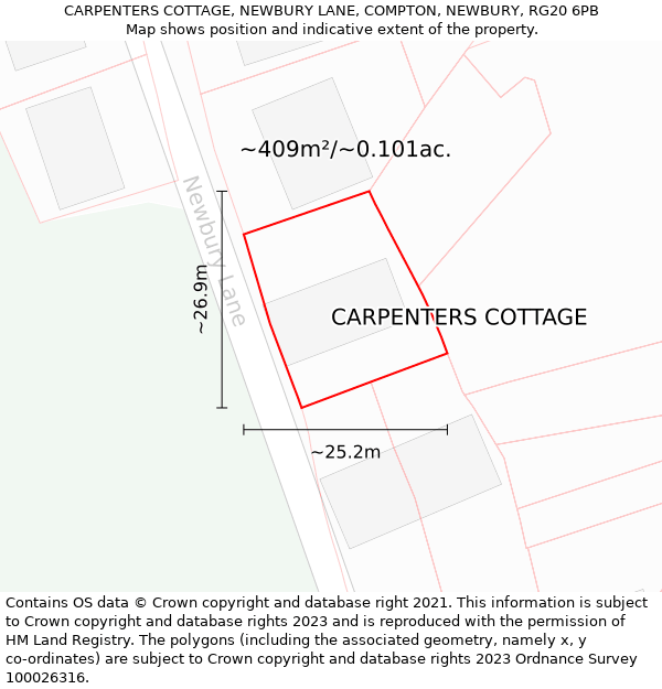 CARPENTERS COTTAGE, NEWBURY LANE, COMPTON, NEWBURY, RG20 6PB: Plot and title map