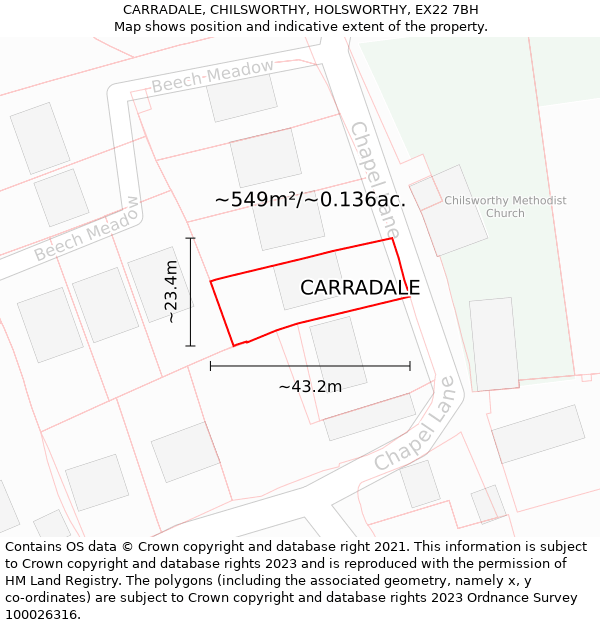 CARRADALE, CHILSWORTHY, HOLSWORTHY, EX22 7BH: Plot and title map