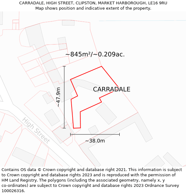 CARRADALE, HIGH STREET, CLIPSTON, MARKET HARBOROUGH, LE16 9RU: Plot and title map