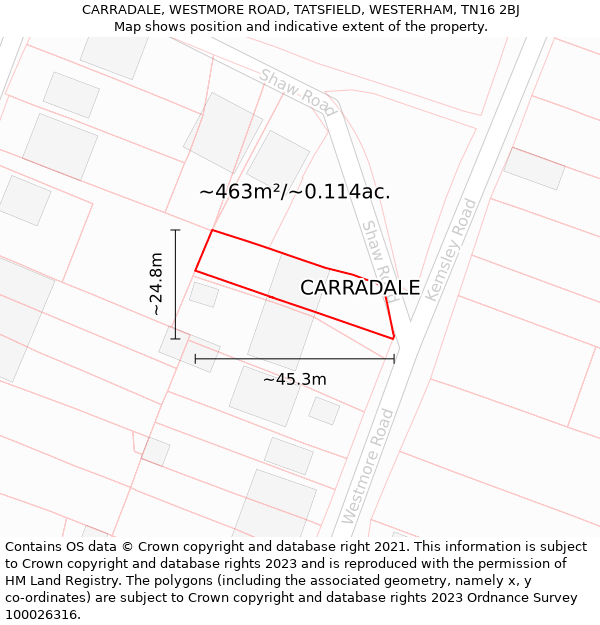 CARRADALE, WESTMORE ROAD, TATSFIELD, WESTERHAM, TN16 2BJ: Plot and title map