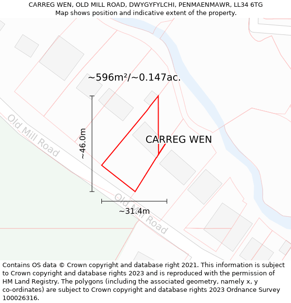 CARREG WEN, OLD MILL ROAD, DWYGYFYLCHI, PENMAENMAWR, LL34 6TG: Plot and title map