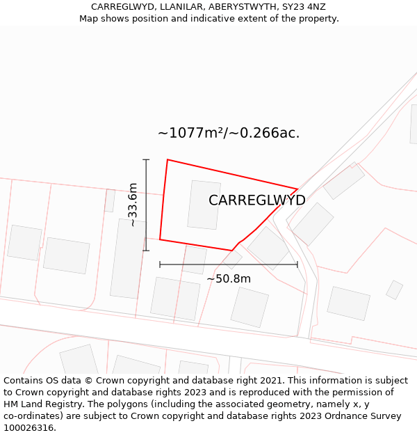 CARREGLWYD, LLANILAR, ABERYSTWYTH, SY23 4NZ: Plot and title map