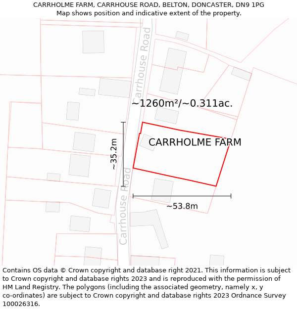 CARRHOLME FARM, CARRHOUSE ROAD, BELTON, DONCASTER, DN9 1PG: Plot and title map