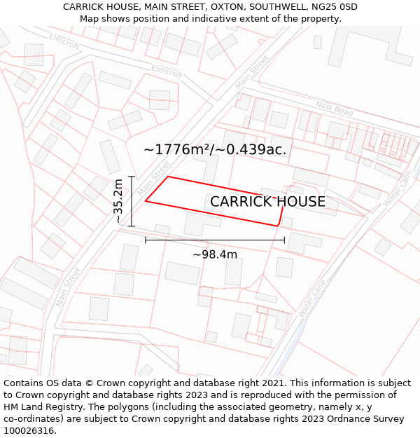 CARRICK HOUSE, MAIN STREET, OXTON, SOUTHWELL, NG25 0SD: Plot and title map