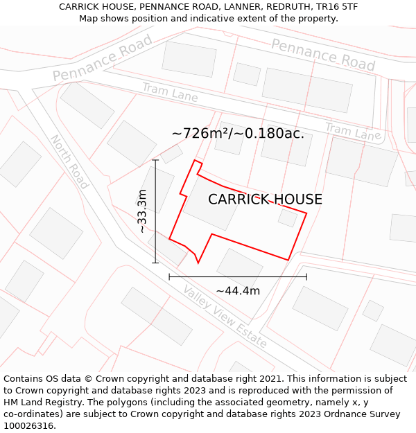 CARRICK HOUSE, PENNANCE ROAD, LANNER, REDRUTH, TR16 5TF: Plot and title map