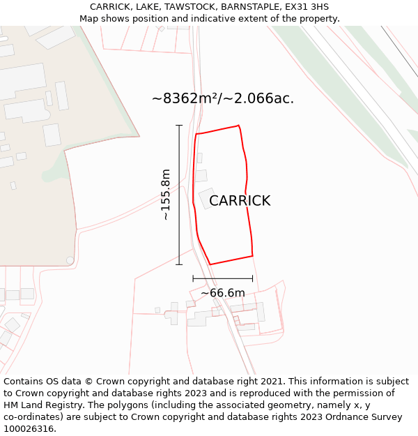 CARRICK, LAKE, TAWSTOCK, BARNSTAPLE, EX31 3HS: Plot and title map