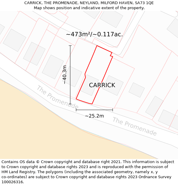 CARRICK, THE PROMENADE, NEYLAND, MILFORD HAVEN, SA73 1QE: Plot and title map