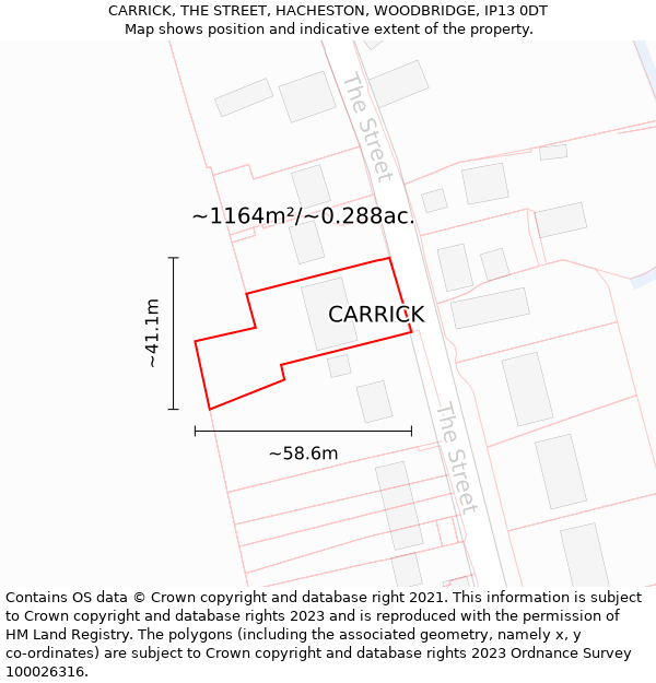 CARRICK, THE STREET, HACHESTON, WOODBRIDGE, IP13 0DT: Plot and title map
