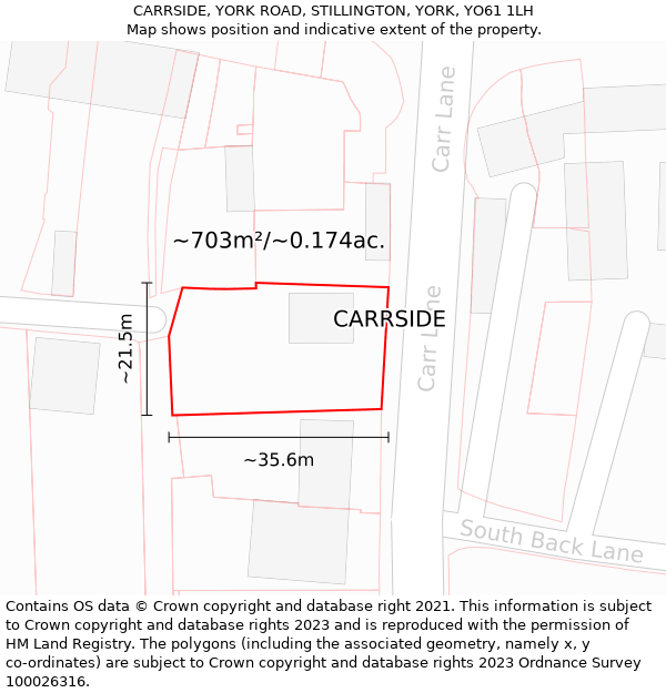 CARRSIDE, YORK ROAD, STILLINGTON, YORK, YO61 1LH: Plot and title map