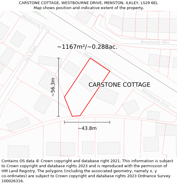 CARSTONE COTTAGE, WESTBOURNE DRIVE, MENSTON, ILKLEY, LS29 6EL: Plot and title map