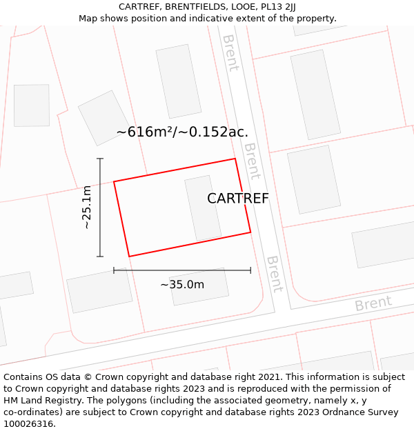 CARTREF, BRENTFIELDS, LOOE, PL13 2JJ: Plot and title map