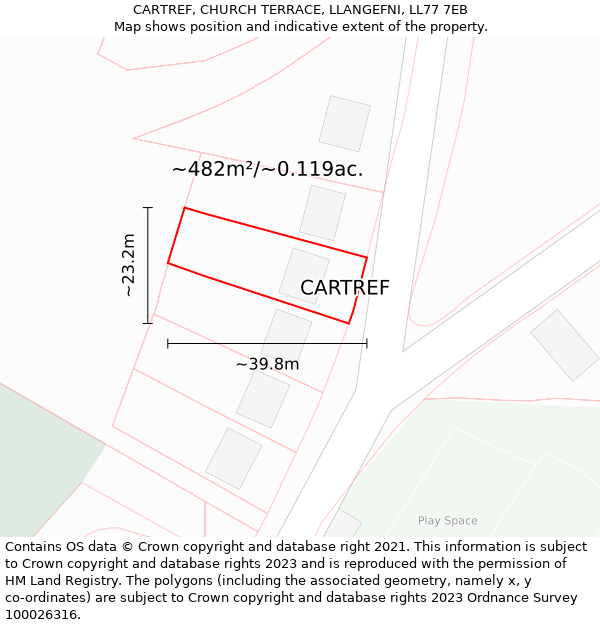 CARTREF, CHURCH TERRACE, LLANGEFNI, LL77 7EB: Plot and title map