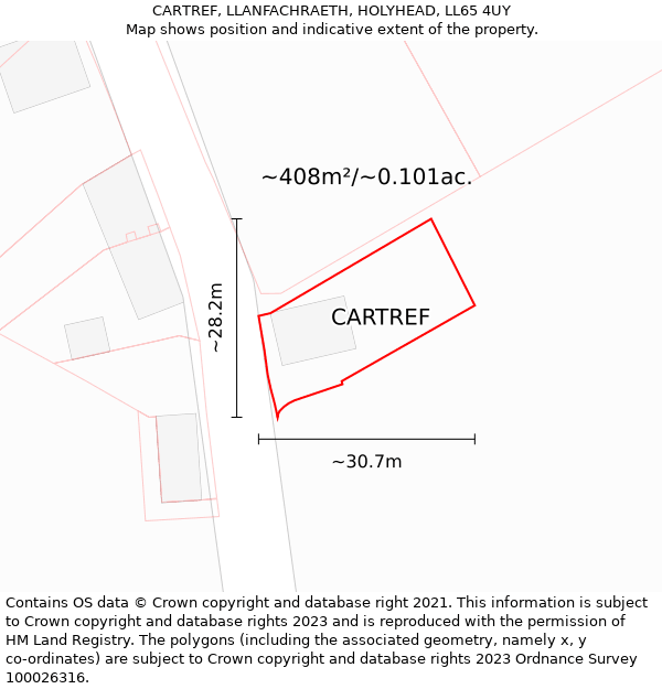 CARTREF, LLANFACHRAETH, HOLYHEAD, LL65 4UY: Plot and title map