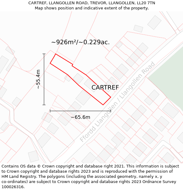 CARTREF, LLANGOLLEN ROAD, TREVOR, LLANGOLLEN, LL20 7TN: Plot and title map