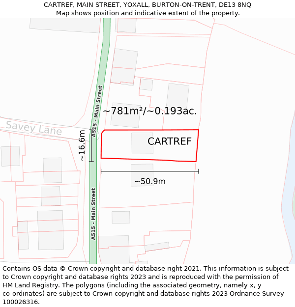 CARTREF, MAIN STREET, YOXALL, BURTON-ON-TRENT, DE13 8NQ: Plot and title map