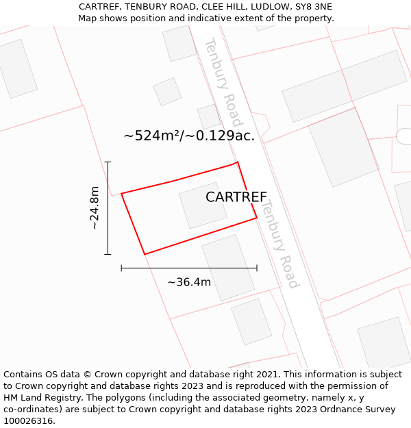 CARTREF, TENBURY ROAD, CLEE HILL, LUDLOW, SY8 3NE: Plot and title map