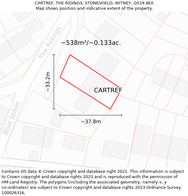 CARTREF, THE RIDINGS, STONESFIELD, WITNEY, OX29 8EA: Plot and title map