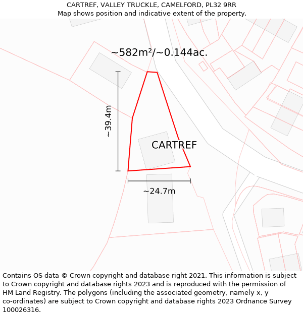 CARTREF, VALLEY TRUCKLE, CAMELFORD, PL32 9RR: Plot and title map