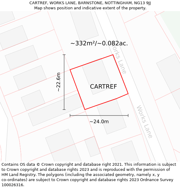 CARTREF, WORKS LANE, BARNSTONE, NOTTINGHAM, NG13 9JJ: Plot and title map