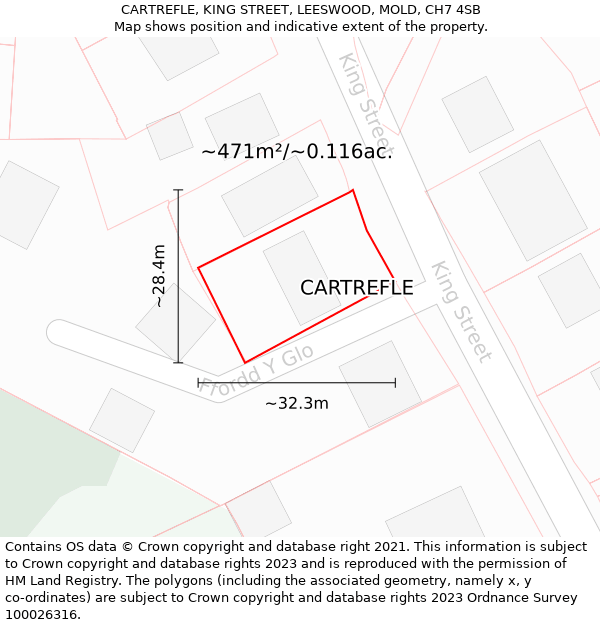 CARTREFLE, KING STREET, LEESWOOD, MOLD, CH7 4SB: Plot and title map