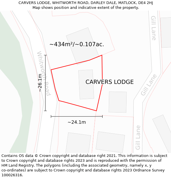 CARVERS LODGE, WHITWORTH ROAD, DARLEY DALE, MATLOCK, DE4 2HJ: Plot and title map