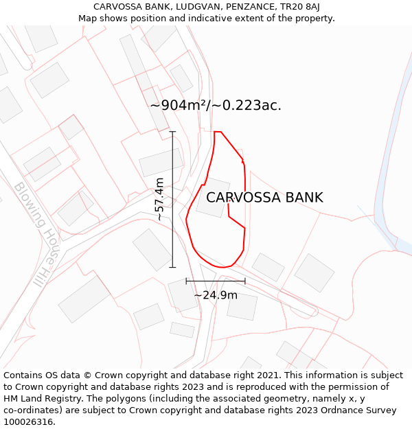 CARVOSSA BANK, LUDGVAN, PENZANCE, TR20 8AJ: Plot and title map