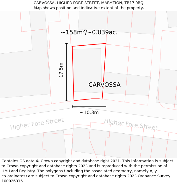 CARVOSSA, HIGHER FORE STREET, MARAZION, TR17 0BQ: Plot and title map