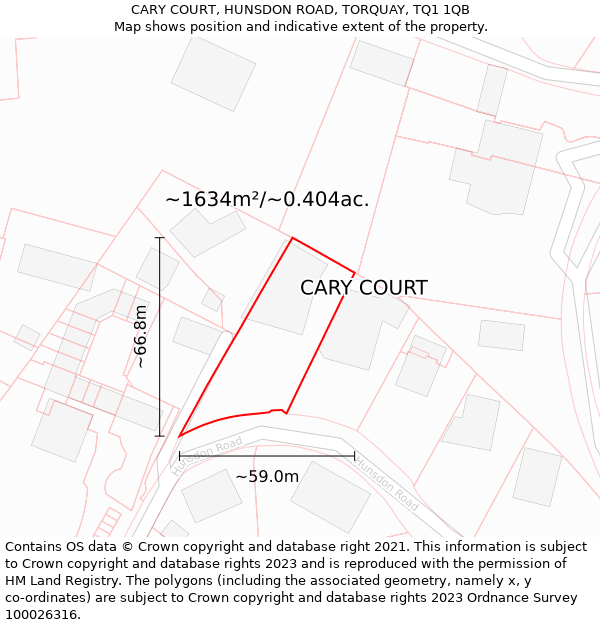 CARY COURT, HUNSDON ROAD, TORQUAY, TQ1 1QB: Plot and title map