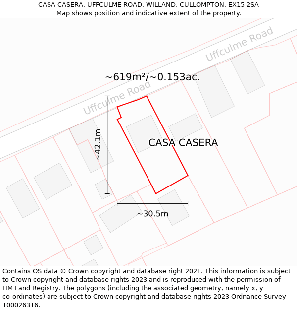 CASA CASERA, UFFCULME ROAD, WILLAND, CULLOMPTON, EX15 2SA: Plot and title map