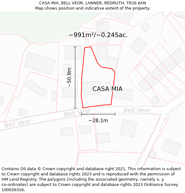 CASA MIA, BELL VEOR, LANNER, REDRUTH, TR16 6AN: Plot and title map