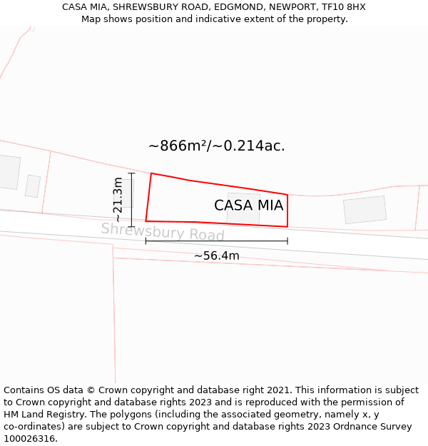 CASA MIA, SHREWSBURY ROAD, EDGMOND, NEWPORT, TF10 8HX: Plot and title map