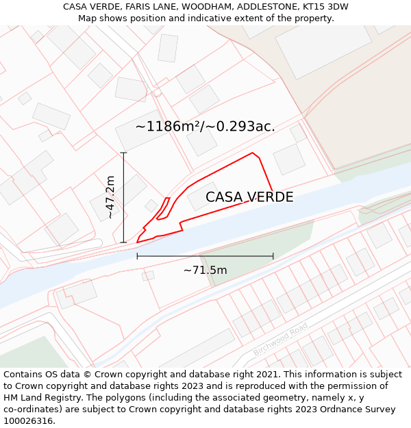 CASA VERDE, FARIS LANE, WOODHAM, ADDLESTONE, KT15 3DW: Plot and title map