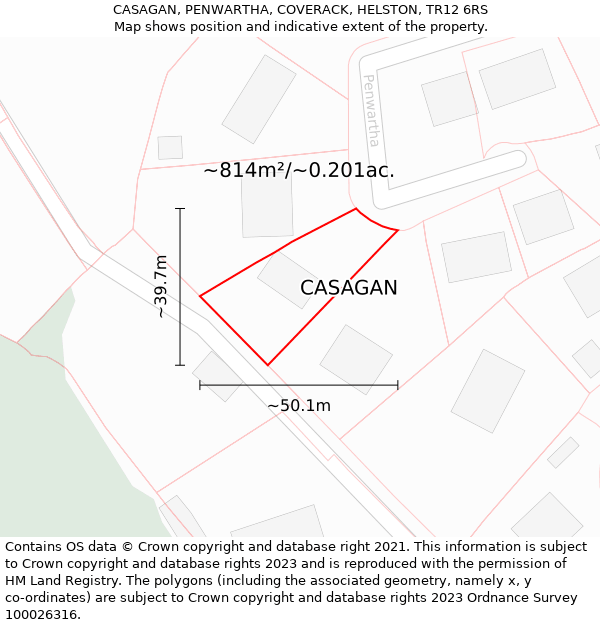 CASAGAN, PENWARTHA, COVERACK, HELSTON, TR12 6RS: Plot and title map