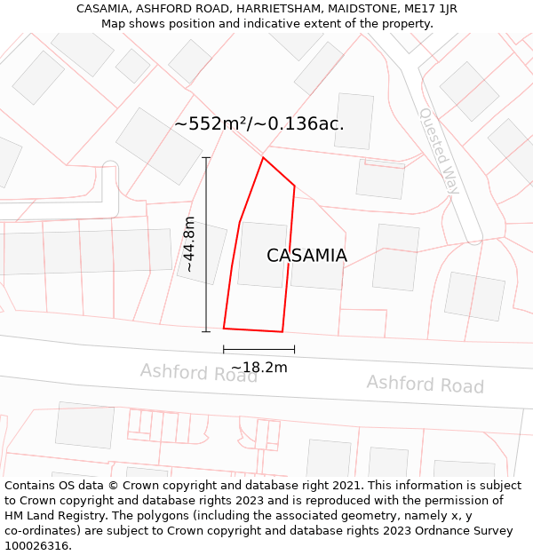 CASAMIA, ASHFORD ROAD, HARRIETSHAM, MAIDSTONE, ME17 1JR: Plot and title map