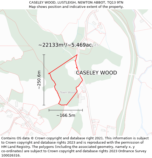 CASELEY WOOD, LUSTLEIGH, NEWTON ABBOT, TQ13 9TN: Plot and title map