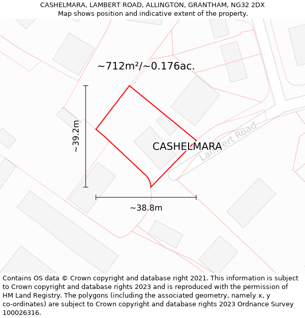 CASHELMARA, LAMBERT ROAD, ALLINGTON, GRANTHAM, NG32 2DX: Plot and title map