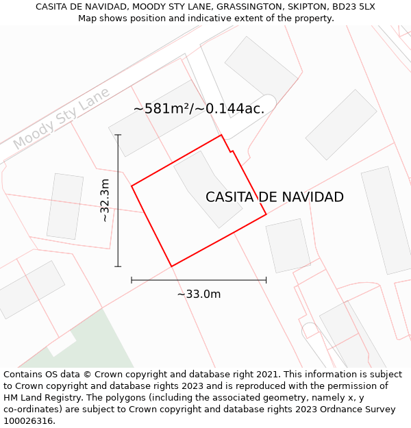 CASITA DE NAVIDAD, MOODY STY LANE, GRASSINGTON, SKIPTON, BD23 5LX: Plot and title map