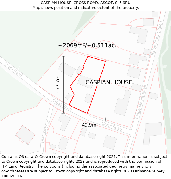CASPIAN HOUSE, CROSS ROAD, ASCOT, SL5 9RU: Plot and title map
