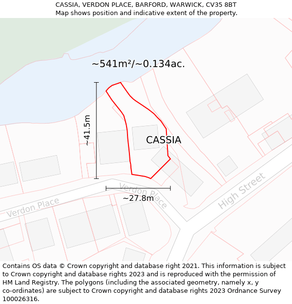 CASSIA, VERDON PLACE, BARFORD, WARWICK, CV35 8BT: Plot and title map