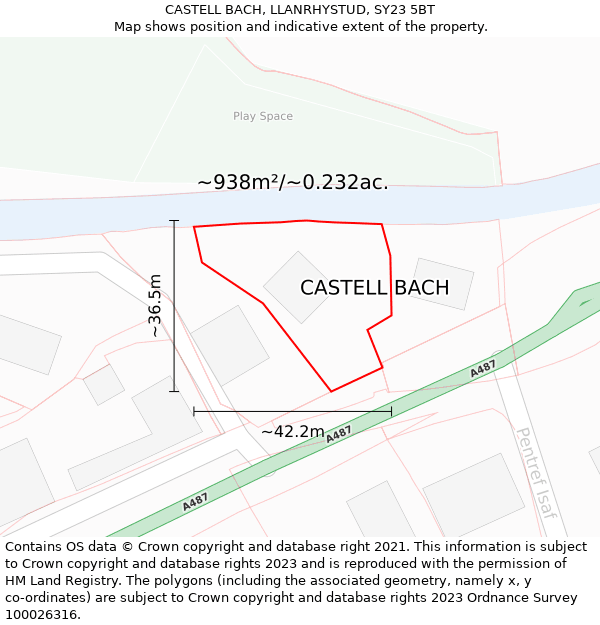 CASTELL BACH, LLANRHYSTUD, SY23 5BT: Plot and title map