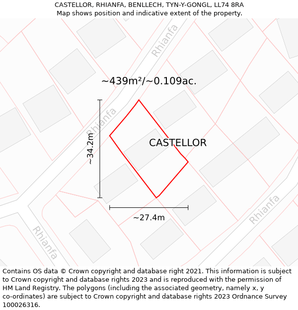 CASTELLOR, RHIANFA, BENLLECH, TYN-Y-GONGL, LL74 8RA: Plot and title map