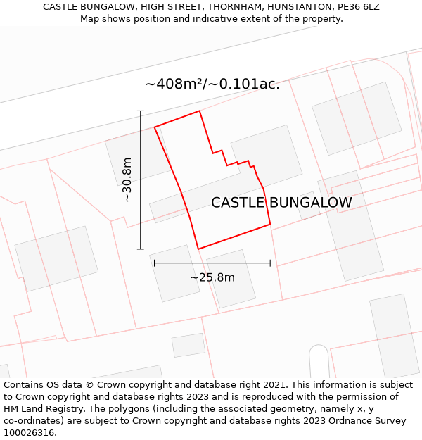 CASTLE BUNGALOW, HIGH STREET, THORNHAM, HUNSTANTON, PE36 6LZ: Plot and title map