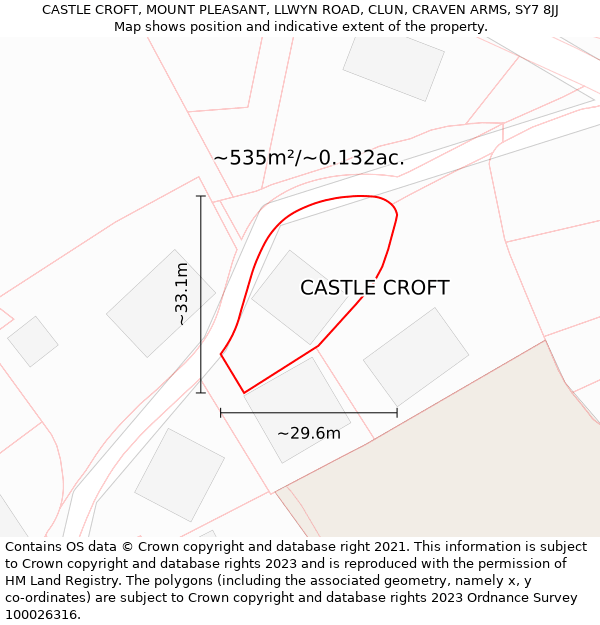 CASTLE CROFT, MOUNT PLEASANT, LLWYN ROAD, CLUN, CRAVEN ARMS, SY7 8JJ: Plot and title map