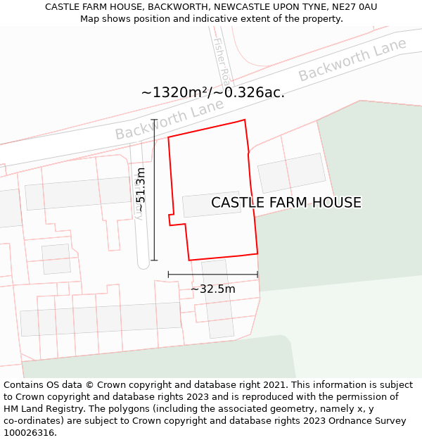 CASTLE FARM HOUSE, BACKWORTH, NEWCASTLE UPON TYNE, NE27 0AU: Plot and title map
