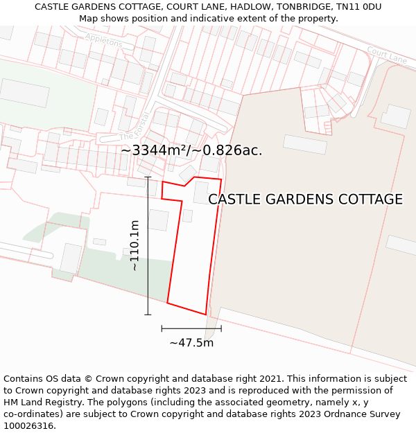CASTLE GARDENS COTTAGE, COURT LANE, HADLOW, TONBRIDGE, TN11 0DU: Plot and title map